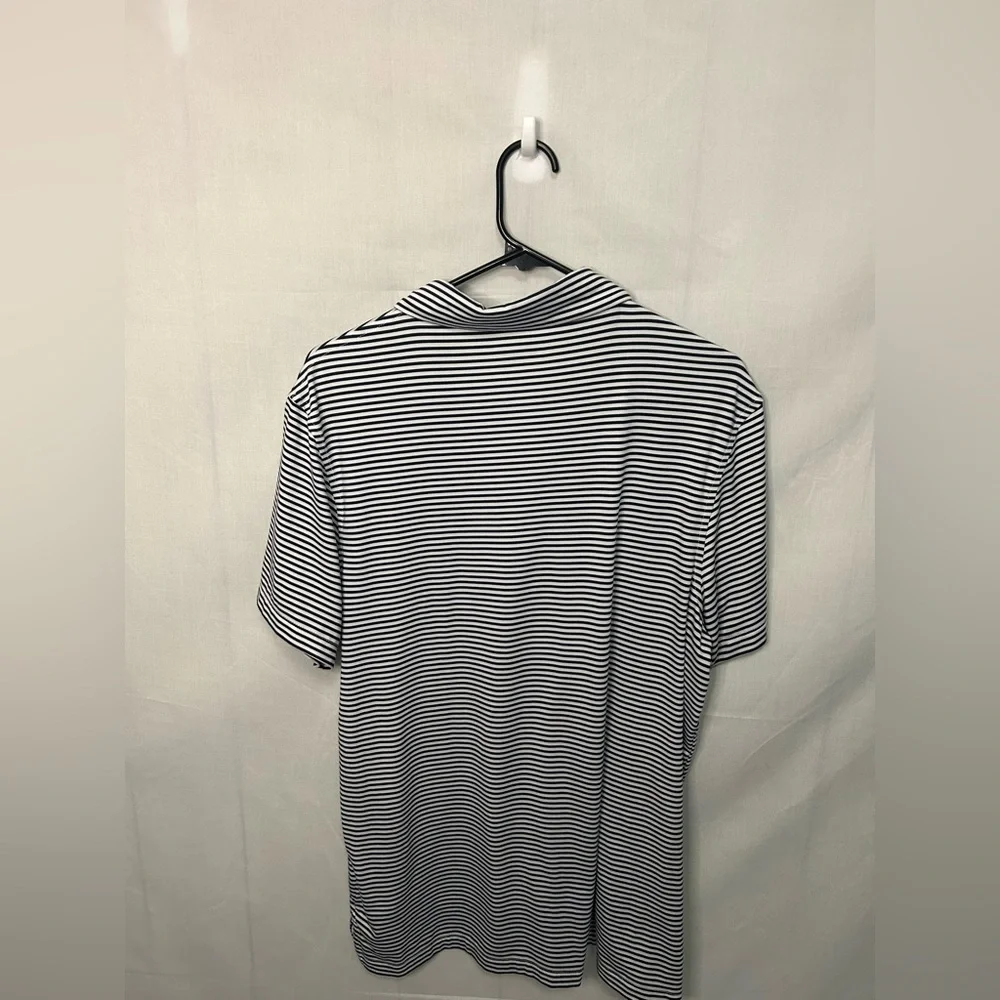 J.Crew Performance Polo Shirt Men's Large Navy White Striped Short Sleeve Stretc